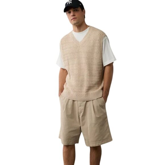 American Eagle 100% Cotton Clear Beige  Texture Knit 2024 Sweater Vest Size L - Picture 1 of 14